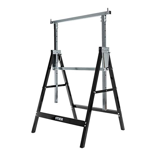 STIER Teleskop-Arbeitsbock, Tragkraft 200 kg, Unterstellbock höhenverstellbar 82-130 cm, aus Stahl-Vierkantrohr, kratzfeste Kunststoffbeschichtung, mit Rasthaken gegen Verrutschen von STIER