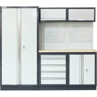 STIER Werkstatteinrichtung Basic 3-teilig mit Lochwand und Multiplex-Arbeitsplatte BxTxH 2275x460x2000mm von STIER