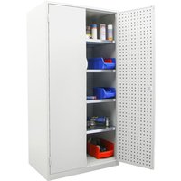 STIER Werkstattschrank, 1940x1000x600mm, lichtgrau, 4 Schrankböden, Tür von Innen mit Lochplattenverkleidung von STIER