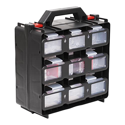 STIER Werkzeugbox, 12 ausziehbare Behälter, optimal für vielfältige Kleinteile, praktischer Werkzeugkoffer und Sortierkasten, ideal für Ordnung und schnellen Zugriff in Werkstatt und Hobbybereich von STIER
