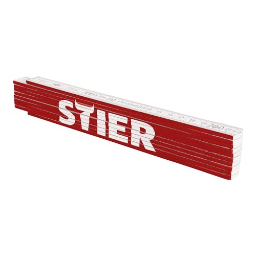 STIER Zollstock, 2 m Länge, aus Buchenholz, 10 Glieder, 90° und 180° Raster, Gliedermaßstab mit metrischer Skala, beidseitiger Aufdruck, robust und präzise für Messaufgaben von STIER