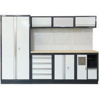 Stier - Werkstatteinrichtung Basic, 4-teilig, modular, mit Lochwand und Multiplex-Arbeitsplatte, hydraulische Hängeschränke, integriertes Müllfach, von STIER