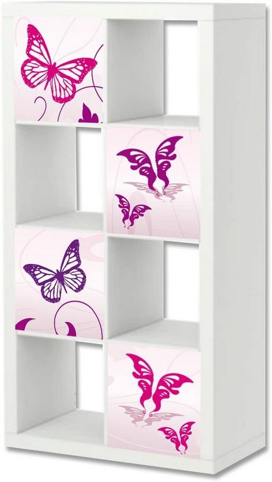 STIKKIPIX Möbelfolie ER22, (MÖBEL NICHT INKLUSIVE) Pink Butterfly Möbelfolie, Aufkleber-Set passend für das Regal EXPEDIT/KALLAX von IKEA von STIKKIPIX