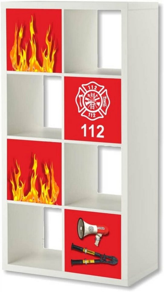 STIKKIPIX Möbelfolie ER30, (MÖBEL NICHT INKLUSIVE) Feuerwehr Möbelfolie, Aufkleber-Set passend für das Regal EXPEDIT/KALLAX von IKEA von STIKKIPIX