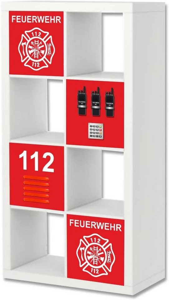 STIKKIPIX Möbelfolie ER32, (MÖBEL NICHT INKLUSIVE) Feuerwehr Möbelfolie, Aufkleber-Set passend für das Regal EXPEDIT/KALLAX von IKEA von STIKKIPIX