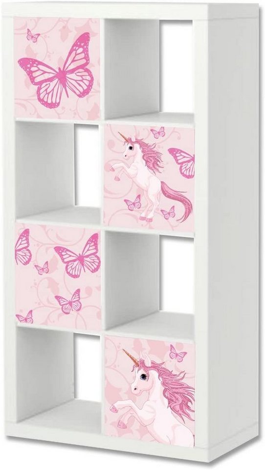 STIKKIPIX Möbelfolie ER33, (MÖBEL NICHT INKLUSIVE) Einhorn Möbelfolie, Aufkleber-Set passend für das Regal EXPEDIT/KALLAX von IKEA von STIKKIPIX