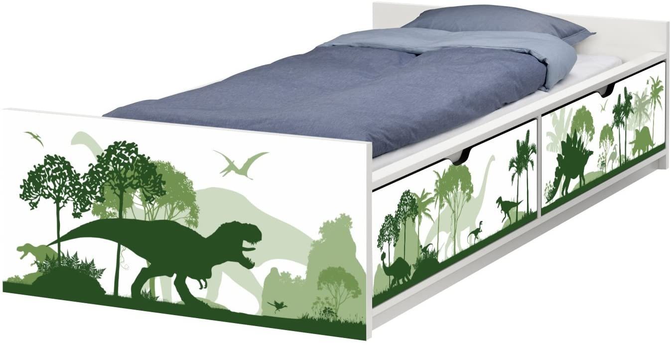 STIKKIPIX Möbelfolie FLX05, (MÖBEL NICHT INKLUSIVE) Dinosaurier, passend zum IKEA Kinderbett FLAXA, passgenaue Dino Klebe-Folie für Schubkästen und Stirnseite von STIKKIPIX
