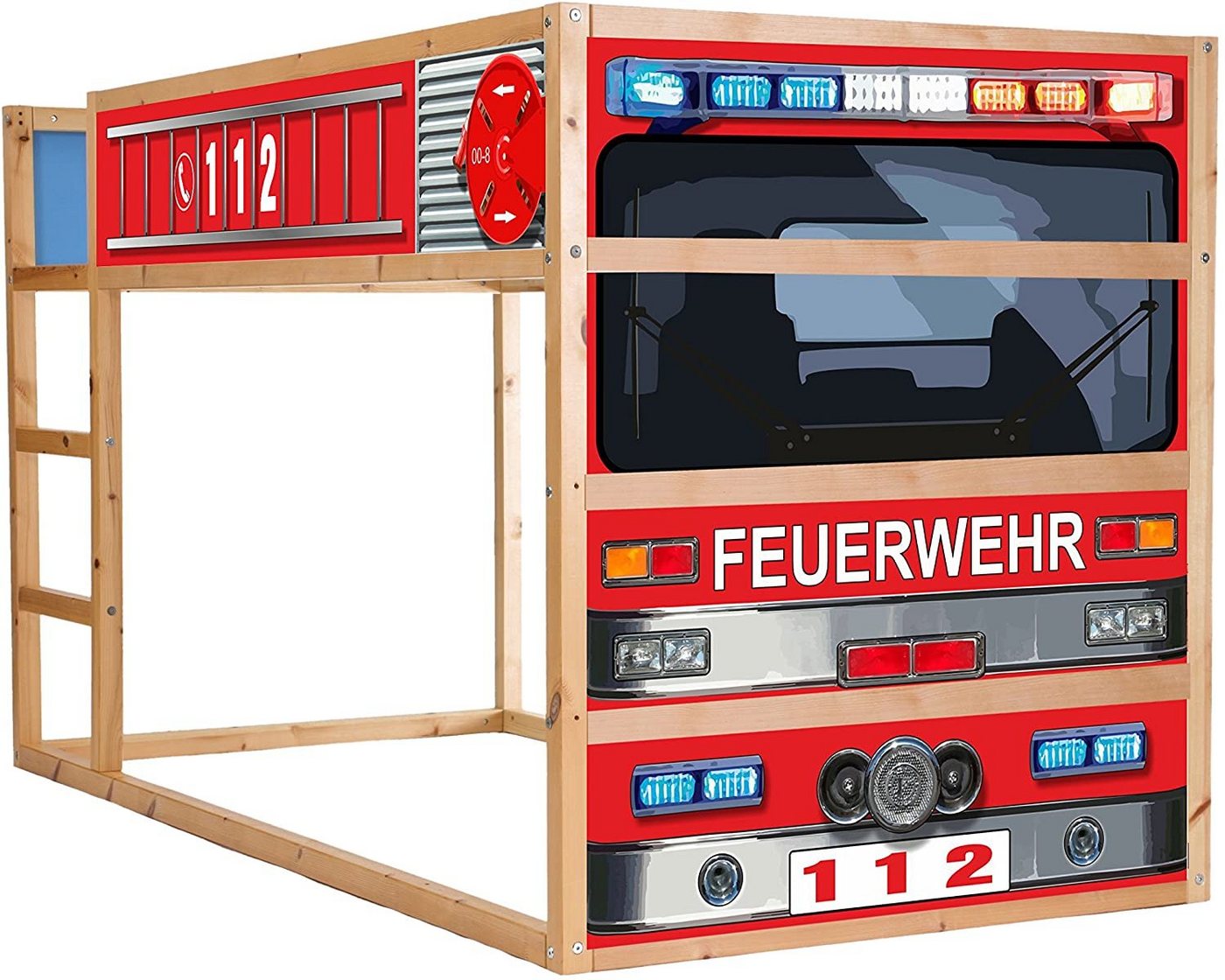 STIKKIPIX Möbelfolie IM209, (MÖBEL NICHT INKLUSIVE) Feuerwehrbett Möbelfolie selbstklebend/Aufkleber - passend für das Kinderzimmer Hochbett KURA von IKEA von STIKKIPIX