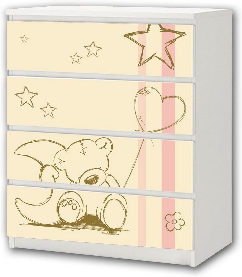 STIKKIPIX Möbelfolie M4K17, (MÖBEL NICHT INKLUSIVE) Teddy beige Möbelsticker/Aufkleber - passend für die Kommode mit 4 Fächern/Schubladen MALM von IKEA - Bestehend aus 4 passgenauen Kinderzimmer Möbelfolien von STIKKIPIX