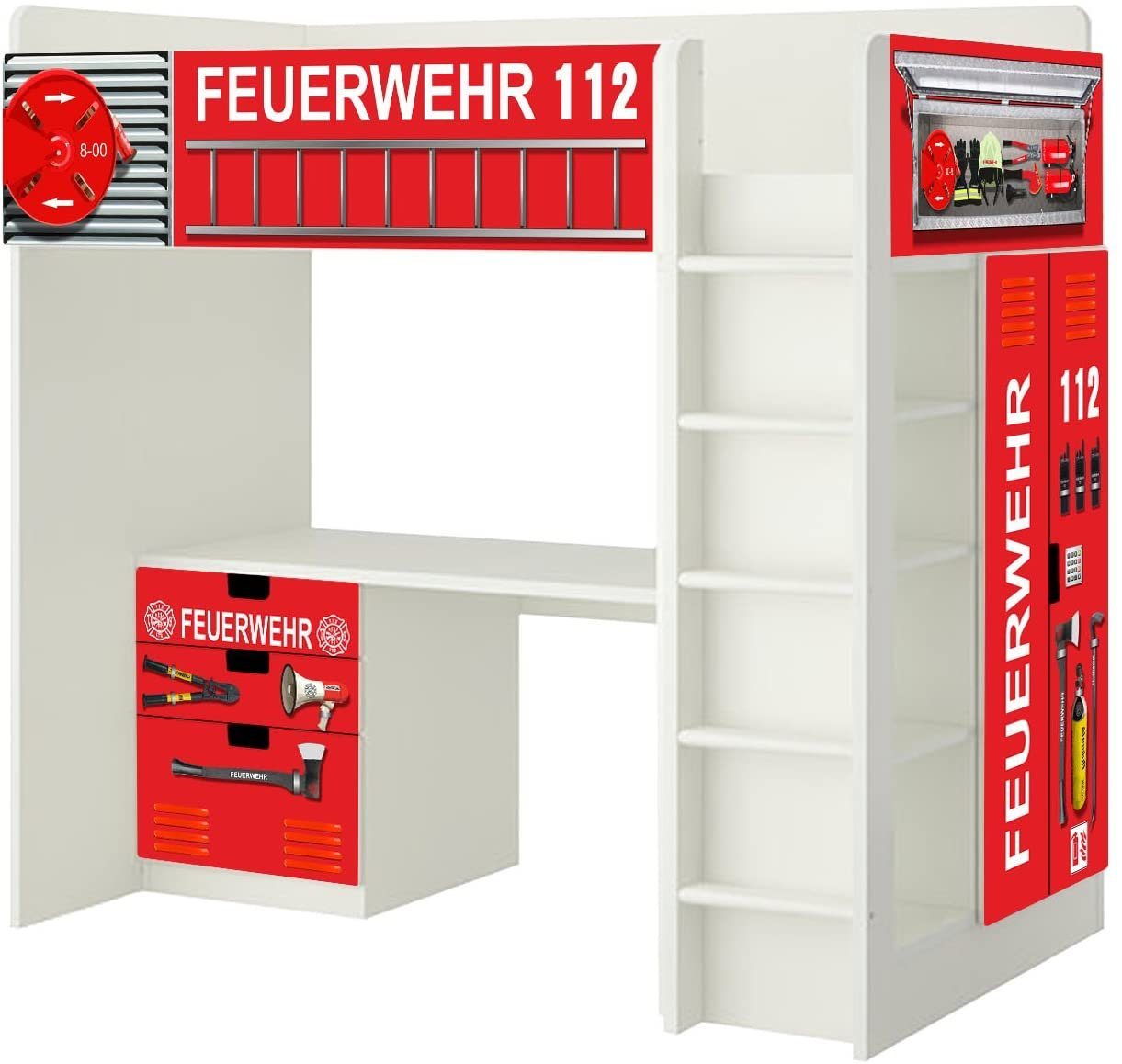 STIKKIPIX Möbelfolie SH01, (Möbel NICHT inkl) Feuerwehr Aufkleber Hochbett-KombiSTUVA von IKEA von STIKKIPIX