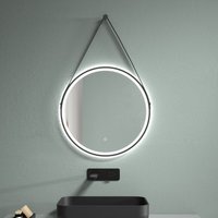Led Spiegel Spiegelheizung ø 60 oder 80 Schwarz Matt Warm-/Kaltlichteinstellung Badspiegel Lederschleife:80 cm von STILFORM