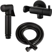 Design WC/Bidet Handbrause Komplettset mit Absperrventil - Rund in Schwarz Matt von STILFORM