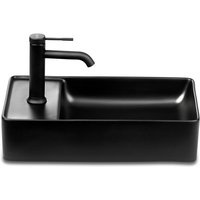 Gäste wc Waschbecken soho 2.0 in 46 x 25 cm Keramik für Wandmontage oder Aufsatzwaschbecken mit Hahnloch in Schwarz Matt:Hahnloch Links von STILFORM