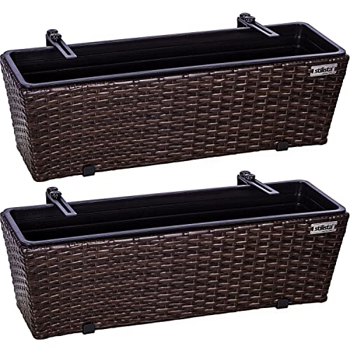 STILISTA® 2er Polyrattan Blumenkasten Set 60 x 16 x 19 cm inkl. Verstellbarer Aufhängung und herausnehmbarem Kunststoffeinsatz, in 4 unterschiedlichen Farben, braun von STILISTA