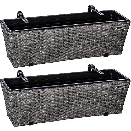 STILISTA® 2er Polyrattan Blumenkasten Set 60 x 16 x 19 cm inkl. Verstellbarer Aufhängung und herausnehmbarem Kunststoffeinsatz, in 4 unterschiedlichen Farben, grau von STILISTA