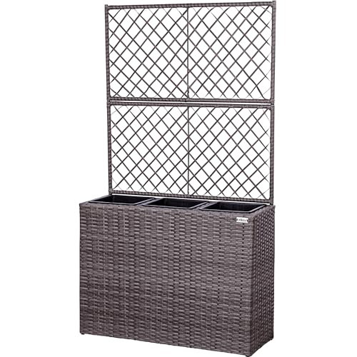STILISTA® Blumentopf aus Polyrattan mit 2 Rankgittern und 3 herausnehmbaren Innentöpfen, in 4 unterschiedlichen Farben, grau von STILISTA