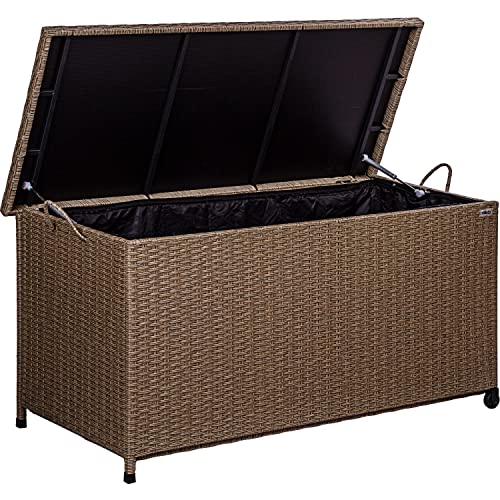STILISTA® Polyrattan Auflagenbox 122 x 62 x 56 cm Deckel mit Hubautomatik, Innenplane, Räder und Tragegriffe, 4 Farben, Farbauswahl: Creme von STILISTA