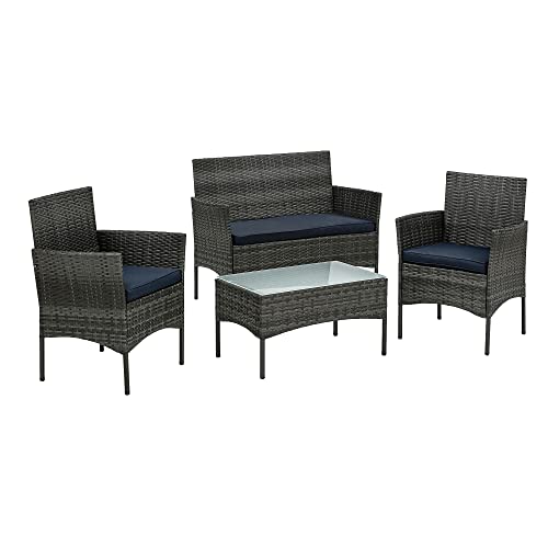 STILISTA® Polyrattan Sitzgruppe 1 Bank + 2 Stühle + 1 Tisch mit Glasplatte, Lounge Set, grau von STILISTA