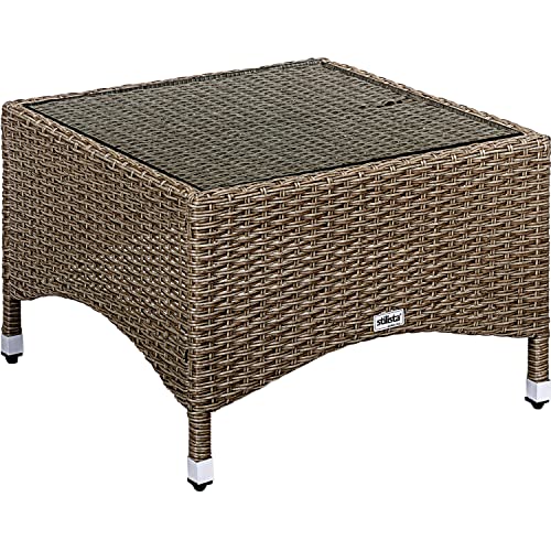STILISTA Beistelltisch Eckig Glas Tischplatte aus Polyrattan, Modell- und Farbwahl - 58 x 58 cm Creme von STILISTA
