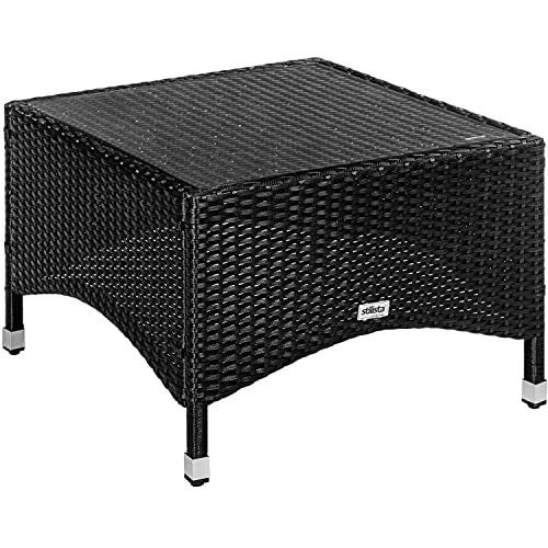 STILISTA Beistelltisch Eckig Glas Tischplatte aus Polyrattan, Modell- und Farbwahl - 58 x 58 cm schwarz von STILISTA