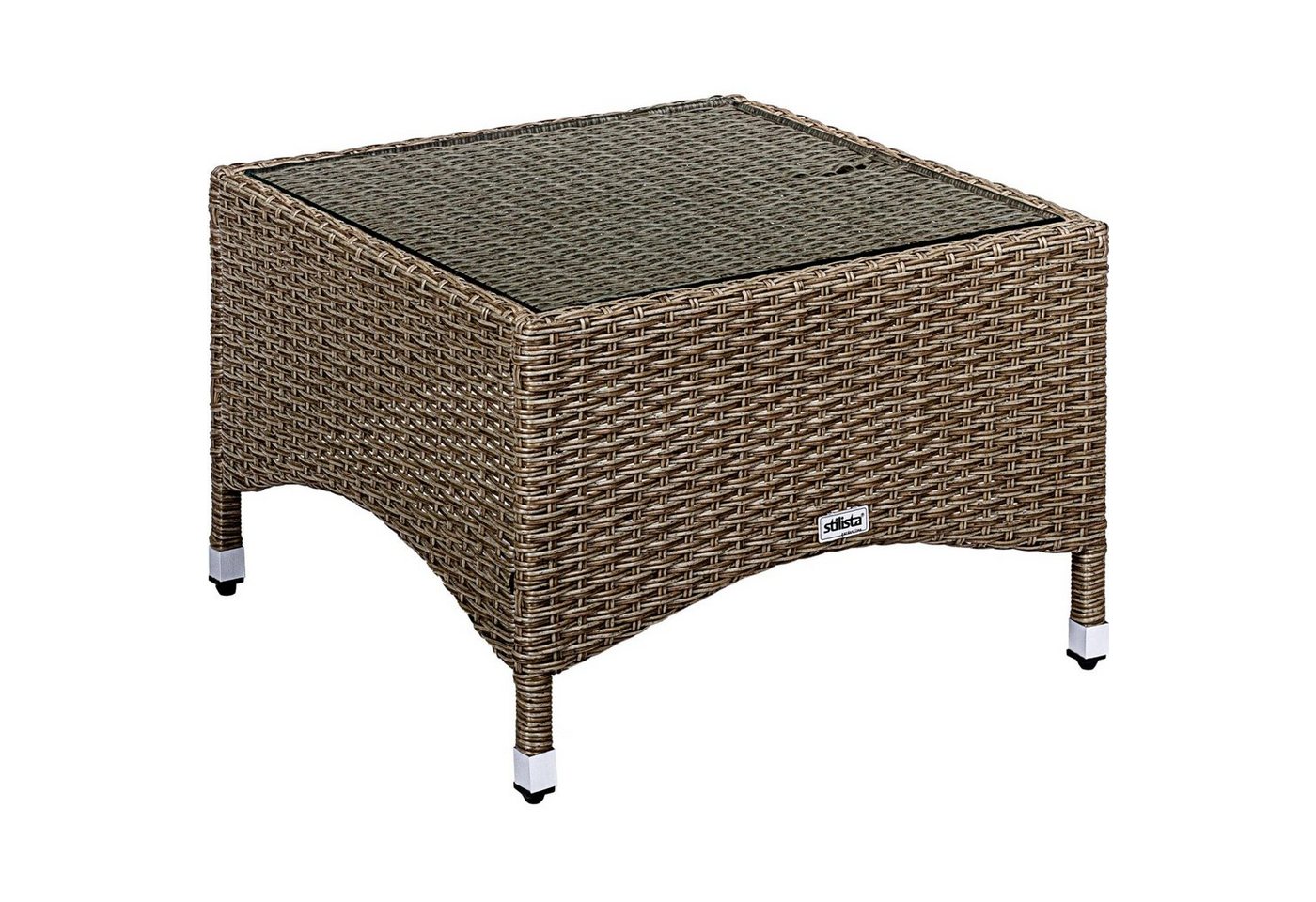 STILISTA Beistelltisch Gartentisch Balkontisch Loungetisch Kaffeetisch, Eckig, Glas Tischplatte, Polyrattan, Modell- und Farbwahl von STILISTA