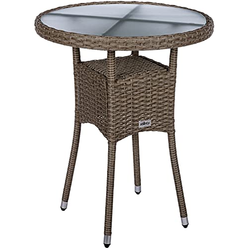 STILISTA Beistelltisch rund Milch-Glas Tischplatte Polyrattan, Farb- und Größenwahl, 60 cm Creme von STILISTA