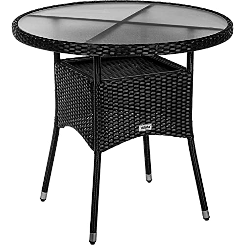 STILISTA Beistelltisch rund Milch-Glas Tischplatte Polyrattan, Farb- und Größenwahl, 80 cm schwarz von STILISTA
