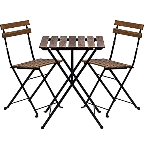 STILISTA Bistro-Set 3-teilig, FSC®-zertifiziertes Akazienholz und Metall, 1x Tisch + 2X Stuhl, klappbar von STILISTA