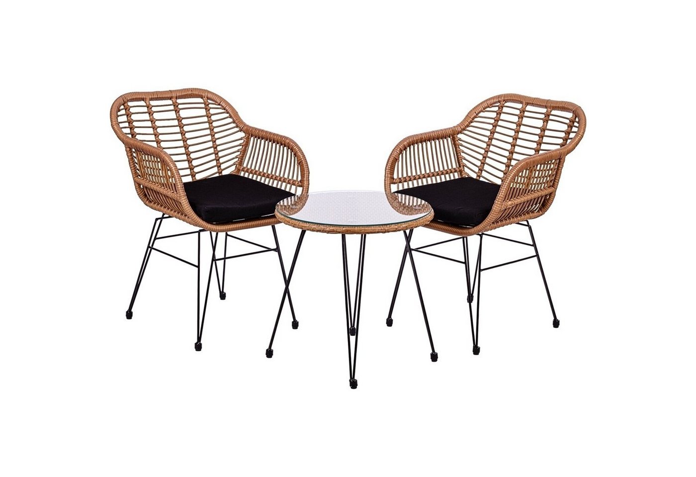 STILISTA Balkonset Bistroset Sitzgruppe Gartenmöbel Terrassenmöbel, Polyrattan, Tisch mit 2 Sesseln, Bambus Optik von STILISTA