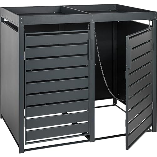 STILISTA Mülltonnenverkleidung aus Metall mit Pflanzdach, je 240 Liter, Anthrazit, 2-türig von STILISTA