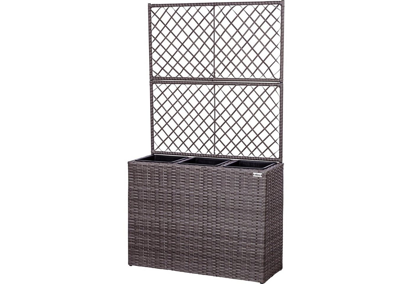 STILISTA Pflanzkübel Polyrattan Pflanzkasten Blumentopf Blumenkasten, 130 x 84 x 29 cm, 3 herausnehmbare Innentöpfe, Rankgitter, Farbwahl von STILISTA