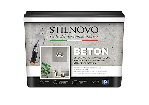 STILNOVO Beton, hochwertiger Echtbeton zur dekorativen Gestaltung von Wänden, Fliesen, Arbeitsplatten und Möbeln, Beton-Optik hellgrau, 6 kg von STILNOVO