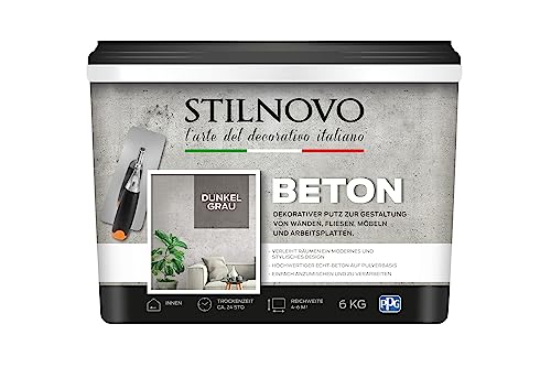 Stilnovo Beton - Dunkelgrau - Mineralischer Echtbeton - Einfach Anzumischen & zu Verarbeiten - Hochwertig - Matt - 4-6m² - 6 KG von STILNOVO