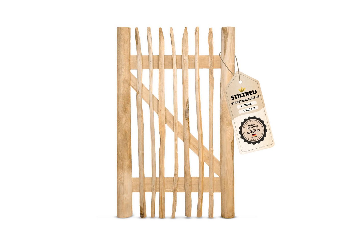 STILTREU Gartentor Staketenzaun-Tor aus Edelkastanie (Breite 75 cm x Höhe 120 cm) von STILTREU