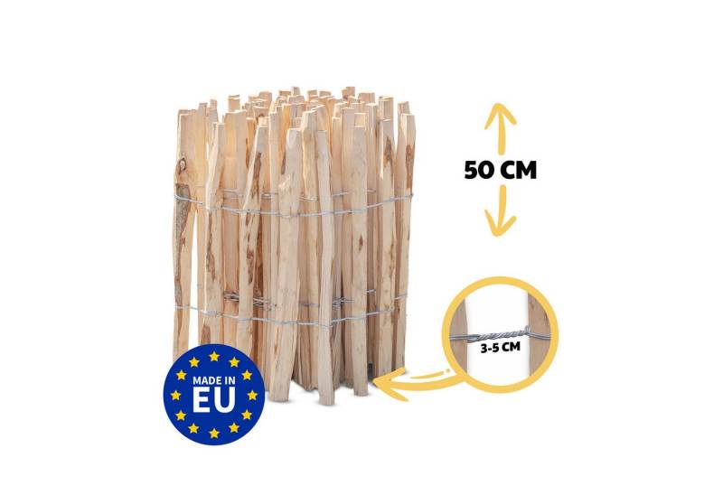 STILTREU Staketenzaun Staketenzaun Haselnuss - Höhe 50 cm, Länge 5 m, Lattenabstand 3-5 cm von STILTREU