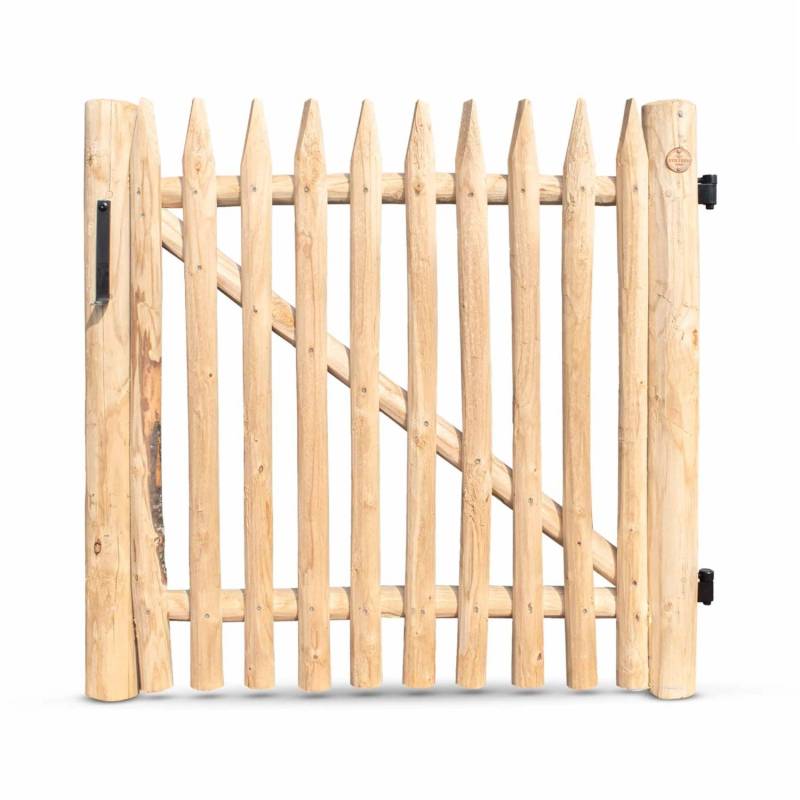 Stiltreu Gezapftes Staketenzaun-Tor Edelkastanie Breite 120 cm Höhe 175 cm inkl. Beschläge Schwarz von STILTREU
