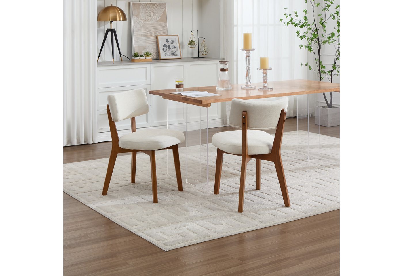 STILVORA 4-Fußstuhl mit gepolsterten Sitz,Küchenstuhl Gartenstuhl mit Holzbeine,Beige (2er-Set mit Massivholzbeinen & gepolstertem Stoff), Polsterstuhl, ergonomisch von STILVORA