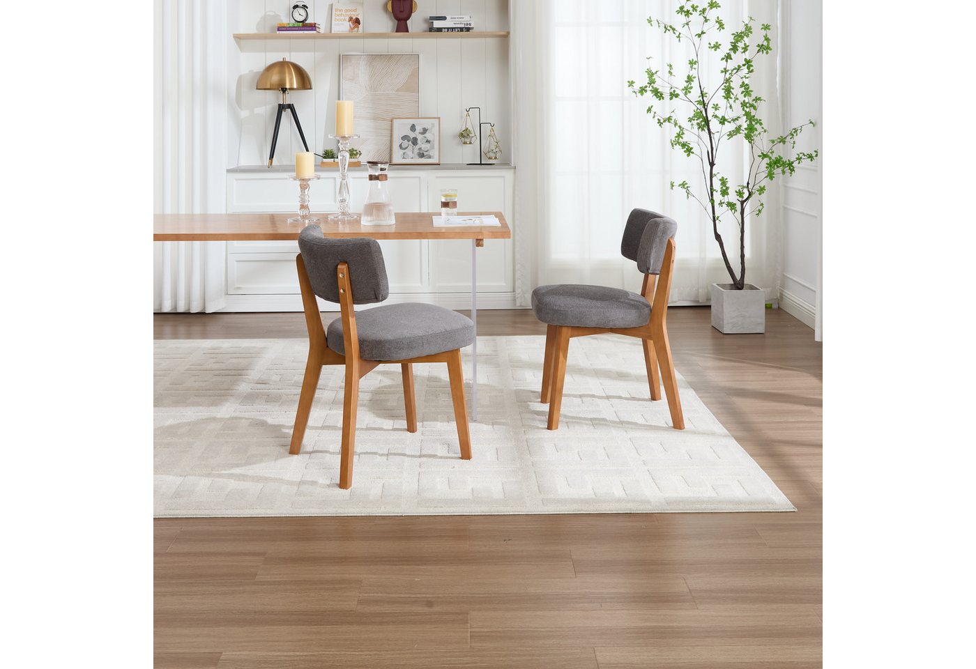 STILVORA 4-Fußstuhl mit gepolsterten Sitz,Küchenstuhl Gartenstuhl mit Holzbeine,Grau (2er-Set mit Massivholzbeinen & gepolstertem Stoff), Polsterstuhl, ergonomisch von STILVORA