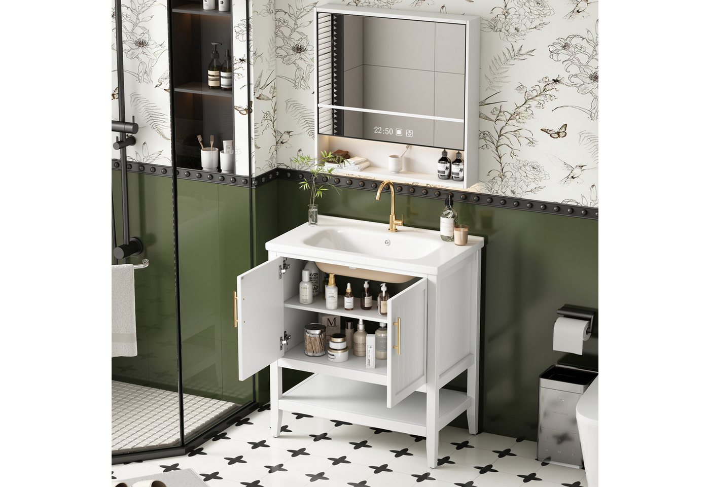 STILVORA Badmöbel-Set Waschtisch mit Waschbecken aus Keramik,Badmöbel mit Unterschrank&1 Tür, (Waschtisch mit Unterschrank, 1-St., glänzende Oberfläche), mit Keramik-Waschbecken von STILVORA