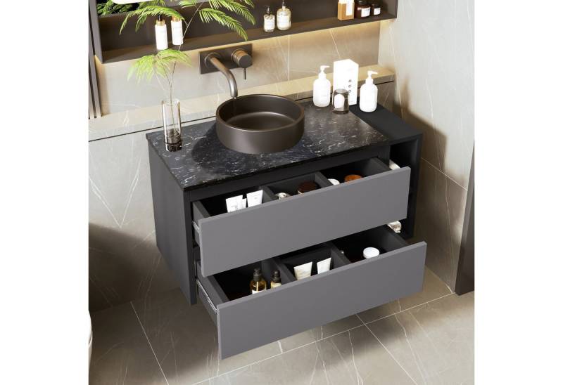 STILVORA Badmöbel-Set mit Waschbecken,Badezimmerschrank Waschtischunterschrank mit Schublade, (Hängeschrank, mit Aufsatzwaschbecken, ohne Ablaufgarnitur), mit Arbeitsplatte aus Marmor, Keramikwaschbecken von STILVORA
