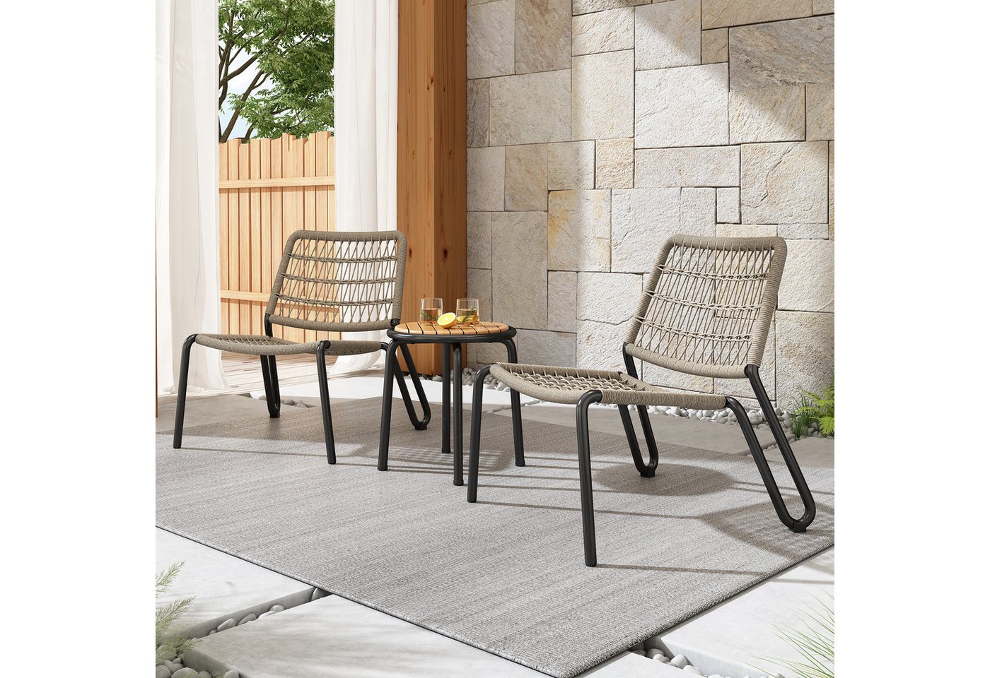 STILVORA Balkonset 2 personen Gartenstuhl mit Couchtisch,2er set Balkonstühle bis 160kg, (Garten-Lounge-Set, Gartenmöbel-Set, Outdoor-Sofa-Set, Balkonset, 3-tlg., Stühle mit einer Tragkraft von 160 kg), aus verzinktem Stahl,handgeflochtenes Seil,Tischplatte aus Massivholz STILVORA Balkonset 2 personen Gartenstuhl mit Couchtisch,2er set Balkonstühle bis 160kg, (Garten-Lounge-Set, Gartenmöbel-Set, Outdoor-Sofa-Set, Balkonset, 3-tlg., Stühle mit einer Tragkraft von 160 kg), aus verzinktem Stahl,handgeflochtenes Seil,Tischplatte aus Massivholz von STILVORA