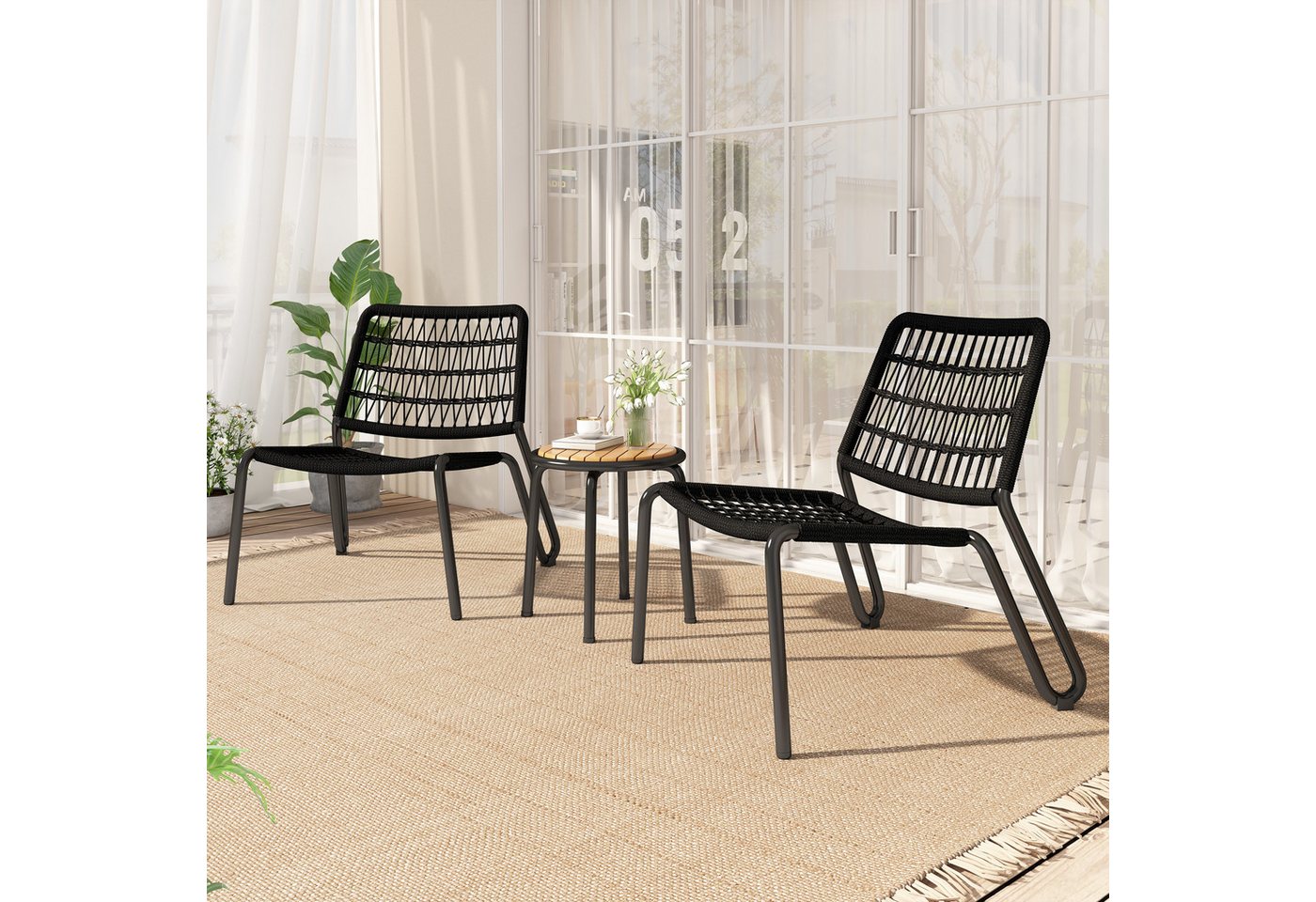 STILVORA Balkonset 2 personen Gartenstuhl mit Couchtisch,2er set Balkonstühle bis 160kg, (Garten-Lounge-Set, Gartenmöbel-Set, Outdoor-Sofa-Set, Balkonset, 3-tlg., Stühle mit einer Tragkraft von 160 kg), aus verzinktem Stahl,handgeflochtenes Seil,Tischplatte aus Massivholz STILVORA Balkonset 2 personen Gartenstuhl mit Couchtisch,2er set Balkonstühle bis 160kg, (Garten-Lounge-Set, Gartenmöbel-Set, Outdoor-Sofa-Set, Balkonset, 3-tlg., Stühle mit einer Tragkraft von 160 kg), aus verzinktem Stahl,handgeflochtenes Seil,Tischplatte aus Massivholz von STILVORA