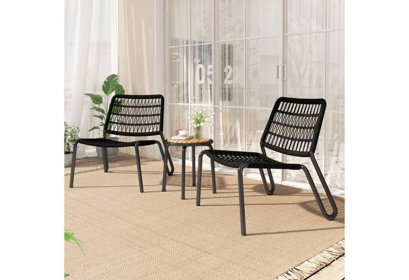 STILVORA Balkonset 2 personen Gartenstuhl mit Couchtisch,2er set Balkonstühle bis 160kg, (Garten-Lounge-Set, Gartenmöbel-Set, Outdoor-Sofa-Set, Balkonset, 3-tlg., Stühle mit einer Tragkraft von 160 kg), aus verzinktem Stahl,handgeflochtenes Seil,Tischplatte aus Massivholz von STILVORA