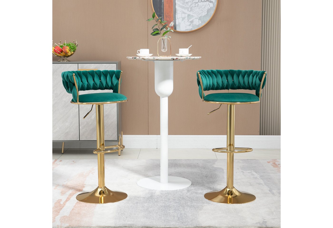 STILVORA Barhocker mit Hebefunktion,Küchenstuhl Barhocker 360° drehbarer aus Samtstoff (2 St), für Wohnzimmer von STILVORA