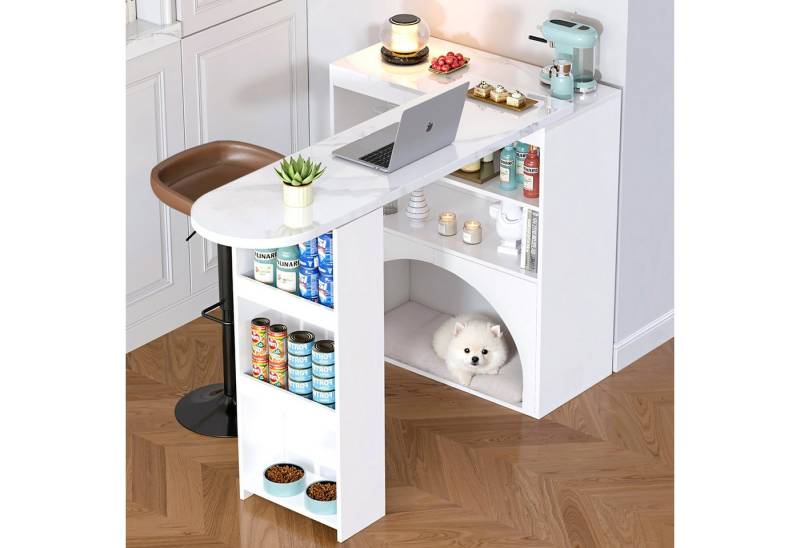 STILVORA Bartisch mit Haustierbereich,Esstisch Kücheninsel drehbar mit arbeitsplatte (Ecktisch, Computertisch, 1-St., 120 (80)×40×100cm), mit Lagerung und Haustierbereich von STILVORA