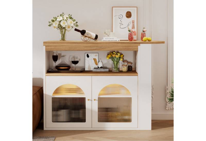 STILVORA Bartisch mit LED&Glasfront,Küchentisch Kücheninsel drehbar mit Regalen (Bunte LED-Lichtleisten Freie 360-Grad-Drehung, 1-St), mit Stauraum, für Esszimmer und Wohnzimmer von STILVORA