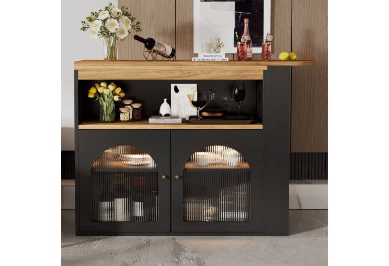 STILVORA Bartisch mit LED&Glasfront,Küchentisch Kücheninsel drehbar mit Regalen (Bunte LED-Lichtleisten Freie 360-Grad-Drehung, 1-St), mit Stauraum, für Esszimmer und Wohnzimmer von STILVORA