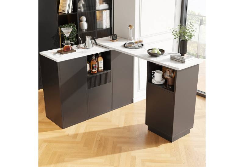 STILVORA Bartisch mit Marmor-Arbeitsplatte,Küchentisch Kücheninsel drehbar mit Stauraum von STILVORA