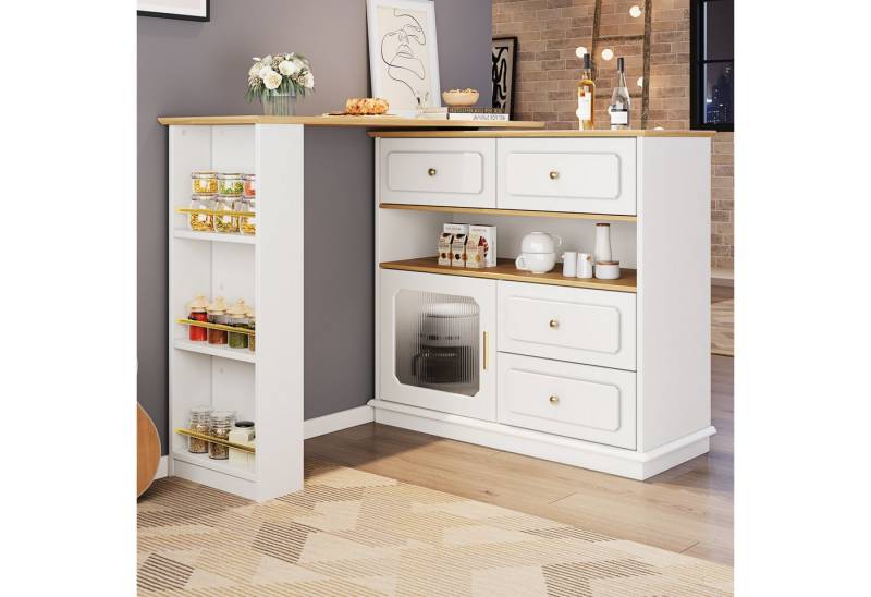 STILVORA Bartisch mit stauraum,360°drehbare Esstisch mit Snackregal,Sideboard mit Regale (360° Bartisch mit Schubladen – Beweglicher Hochtisch mit Glas für Küche., 125-181×39×104.5cm), 4 Schubladen von STILVORA