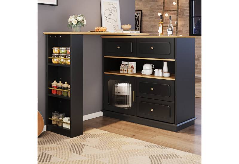 STILVORA Bartisch mit stauraum,360°drehbare Esstisch mit Snackregal,Sideboard mit Regale (360° Bartisch mit Schubladen – Beweglicher Hochtisch mit Glas für Küche., 125-181×39×104.5cm), 4 Schubladen von STILVORA